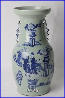 Antique Chinese 19th century vase blue and white porcelain celadon large vase