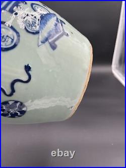 Antique Chinese Blue And White Celadon Large Size Vase Porcelain Jar