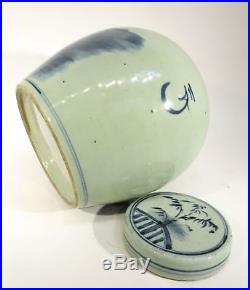 Antique Chinese Blue & White Cobalt large Ginger Jar 10 inches