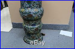 Antique Chinese Cloisonne Enamel Floor Tall Large Vase 24 weights 24 Pounds