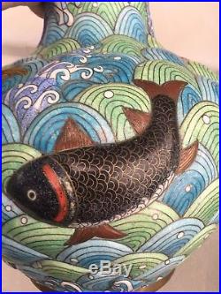 Antique Chinese Cloisonne Large Vase with'Blown Out Carp design
