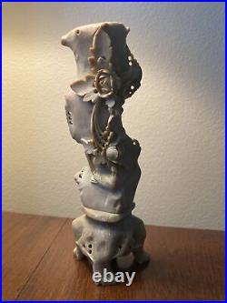 Antique Chinese Decorative Soapstone Vase Large 10 Tall Floral Etched