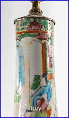Antique Chinese Export Rose Medallion Large Bottle Vase Table Lamp