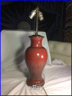 Antique Chinese Flambe Ox Blood Lamp Large 14 Vase Ceramic Lamped