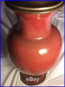 Antique Chinese Flambe Ox Blood Lamp Large 14 Vase Ceramic Lamped