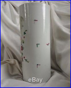 Antique Chinese Handpainted Porcelain Large Cylindrical Brush Pot Vase Bird Big