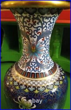 Antique Chinese LARGE Cloisonné Enamel Vase 12 RARE Butterfly Floral design
