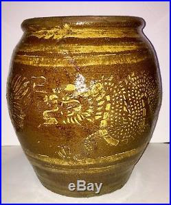 Antique Chinese LARGE Earthenware Pot /Planter / Jardiniere Dragon- Rare 19th c