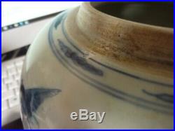 Antique Chinese Large Blue And White Ginger Jar Height 21cm