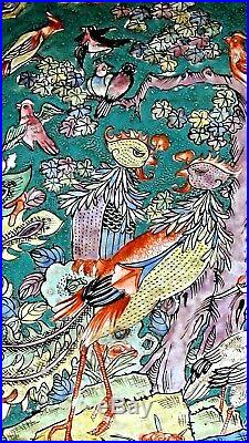 Antique Chinese Large Polichrome Enamel Porcelain Chardger W /twin Phoenix Birds