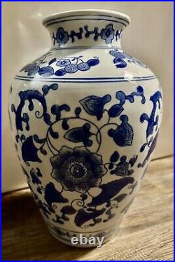 Antique Chinese Large Vase Blue and White Handpainted Vase Height 12.5 inches