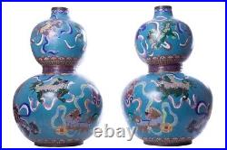 Antique Chinese Late 19th Pair Enamel Cloisonne Large vases mythical animals