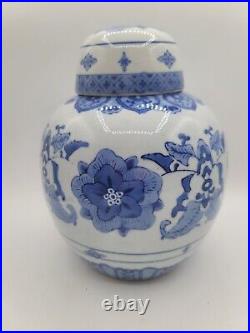 Antique Chinese Porcelain Ginger Jar Very Large Delft Blue & White Lotus & Lid