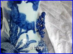 Antique Chinese Qing Tao Kuang Porcelain Blue White Vase Crane Deer Large 22