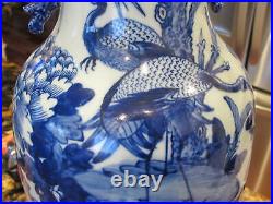Antique Chinese Qing Tao Kuang Porcelain Blue White Vase Crane Deer Large 22