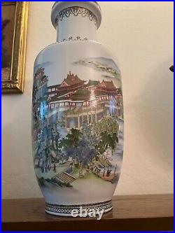 Antique Chinese Republic Era Large Vase Hand-painted 18.1/2 H. Signed, MB538