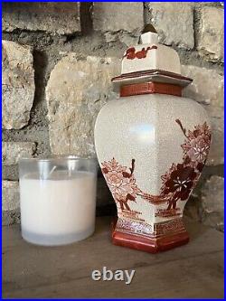 Antique Chinese Spice Ginger Jar Large 10 Tall Red Birds And Flowers