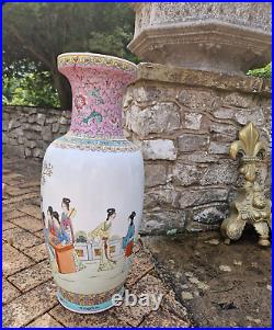 Antique Chinese Vase Large Tall Famille Rose Dynasty