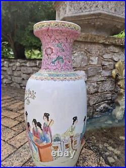 Antique Chinese Vase Large Tall Famille Rose Dynasty