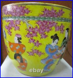 Antique Chinese Vase Porcelain Yellow Dancer 19th Large Jar Flowers Rare Old