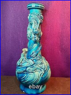 Antique Chinese /japanese Arita Turquoise Glaze Dragon Figural Vase