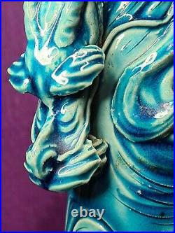 Antique Chinese /japanese Arita Turquoise Glaze Dragon Figural Vase