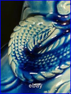 Antique Chinese /japanese Turquoise Glaze Applied Dragon Bottle Vase / Lamp Base