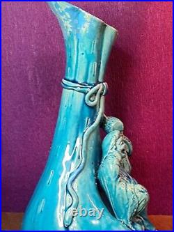 Antique Japanese Awaji Turquoise Glaze Figural Vase