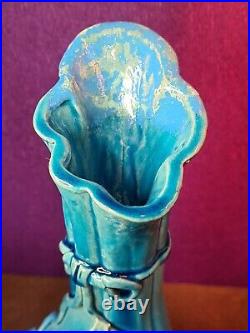 Antique Japanese Awaji Turquoise Glaze Figural Vase
