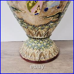 Antique Large Asian Satsuma Vase With Handles Urn 17.5t Hand Painted Beautiful