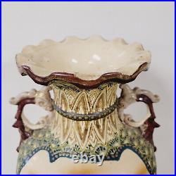 Antique Large Asian Satsuma Vase With Handles Urn 17.5t Hand Painted Beautiful