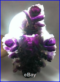 Antique Large Carved Purple Amethyst Quartz Chinese Covered Urn Vase Rose Flower