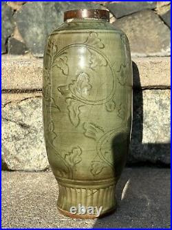 Antique Large Chinese Longquan Celadon Vase, Ming Dynasty, 15th Century