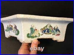 Antique Large Chinese Planter Jardinière Pot Tray with Lohans, Kangxi Period