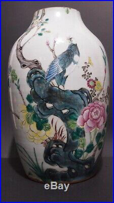 Antique Large Chinese Porcelain Famille Rose Dove Vase Republican Period