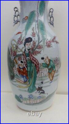 Antique Large Chinese Porcelain Vase Poems Republic 42.5 CM Handles Famille Rose