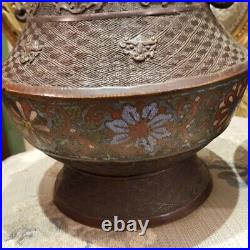Antique Large Pair of Bronze Cloisonne Enamel Vases Asia Early 20th Century
