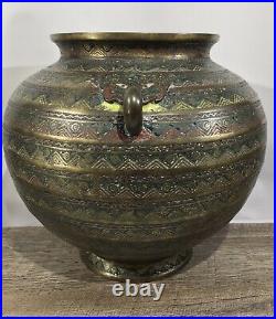 Antique Ming Dynasty Cloisonné Beast Handle LARGE Chinese Hu Form Vase