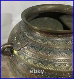 Antique Ming Dynasty Cloisonné Beast Handle LARGE Chinese Hu Form Vase