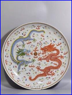 Antique Rare famille rose Chinese Guangxu Qing Dynasty Dragon Large Plate Marked