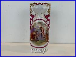 Antique Royal Austria Porcelain Large Handled Vase with Victorian Painted Scene