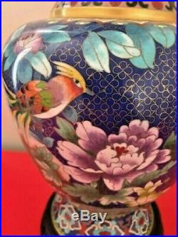 Antique/Vintage Chinese Cloisonne Extra Large 17 Blue Vase with Birds, Flowers