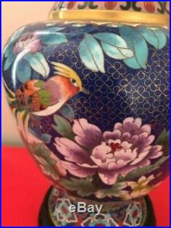 Antique/Vintage Chinese Cloisonne Extra Large 17 Blue Vase with Birds, Flowers