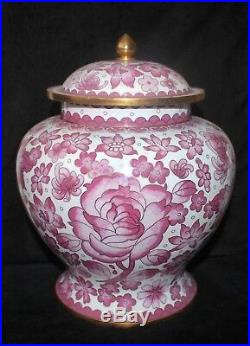 Antique Vintage Chinese Cloisonné White & Pink Enamel Bulbous Large Vase Jar