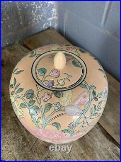 Antique Vintage Chinese Lidded Ginger Jar Peach Pink WBI Country House Large