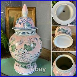 Antique Vintage Chinese Lidded Ginger Jar Pink Blue Country House Large