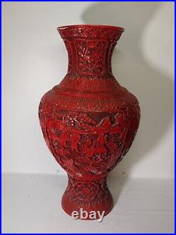 Antique Vintage Large Chinese Cinnabar Heavy Brass Vase 18 1/2 Tall
