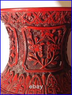 Antique Vintage Large Chinese Cinnabar Heavy Brass Vase 18 1/2 Tall