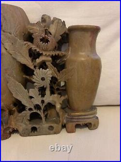 Antique large double vase handcarved japanese soapstone ornament