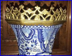 BEAUTIFUL LARGE ANTIQUE BRONZE ORMULU DELFT BLUE PORCELAIN VASE 19th Century